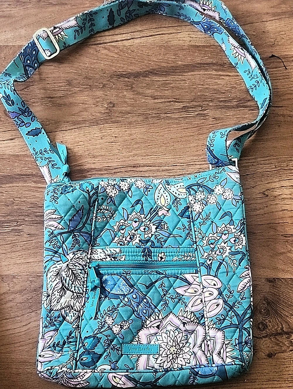 Vera Bradley Triple Zip Hipster Floral Crossbody Bag Blue & Pink